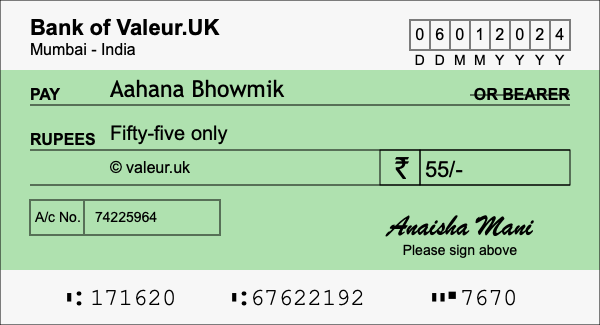 How to write a cheque for 55 rupees