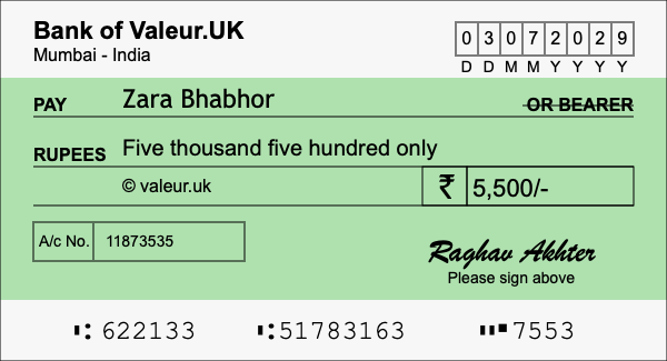 How to write a cheque for 5,500 rupees