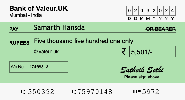How to write a cheque for 5,501 rupees