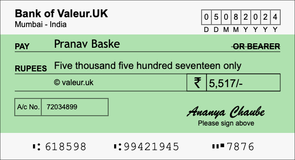 How to write a cheque for 5,517 rupees