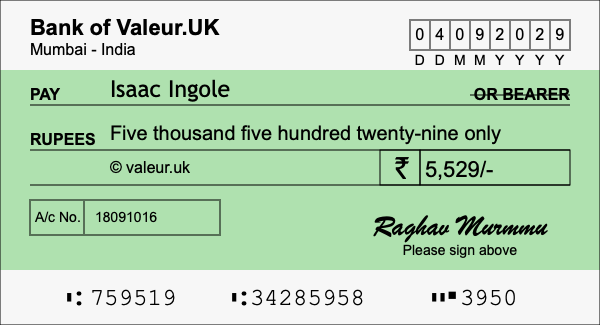 How to write a cheque for 5,529 rupees