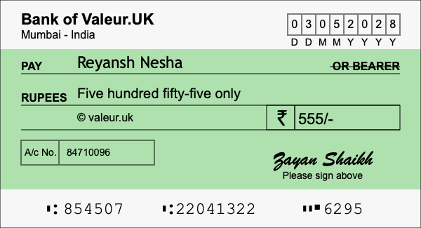 How to write a cheque for 555 rupees How to write a cheque for 555 rupees
