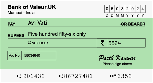 How to write a cheque for 556 rupees How to write a cheque for 556 rupees