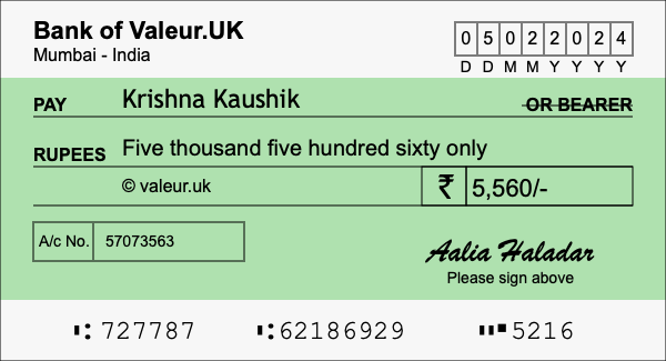 How to write a cheque for 5,560 rupees