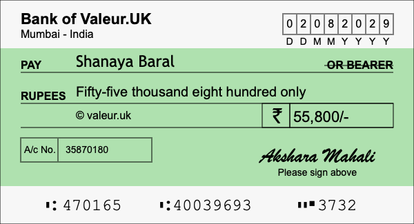 How to write a cheque for 55,800 rupees How to write a cheque for 55,800 rupees