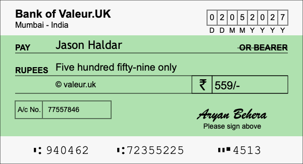 How to write a cheque for 559 rupees How to write a cheque for 559 rupees