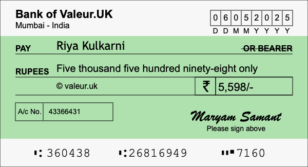 How to write a cheque for 5,598 rupees