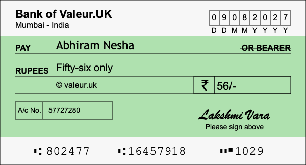 How to write a cheque for 56 rupees