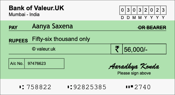 How to write a cheque for 56,000 rupees How to write a cheque for 56,000 rupees