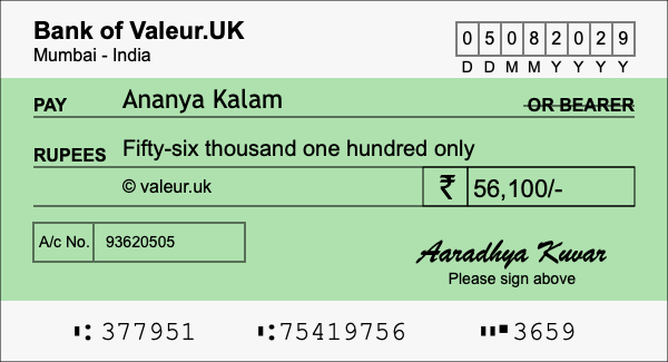 How to write a cheque for 56,100 rupees How to write a cheque for 56,100 rupees