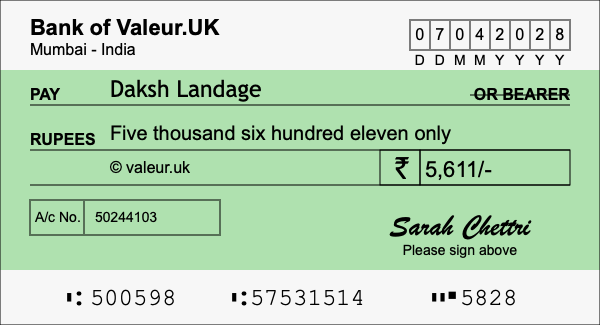 How to write a cheque for 5,611 rupees