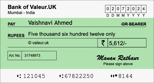 How to write a cheque for 5,612 rupees