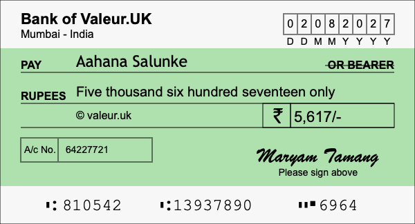 How to write a cheque for 5,617 rupees