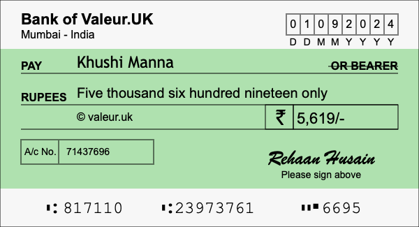 How to write a cheque for 5,619 rupees