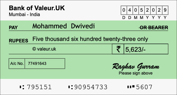 How to write a cheque for 5,623 rupees