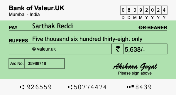 How to write a cheque for 5,638 rupees