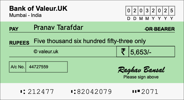 How to write a cheque for 5,653 rupees
