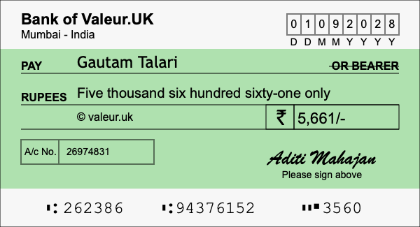 How to write a cheque for 5,661 rupees