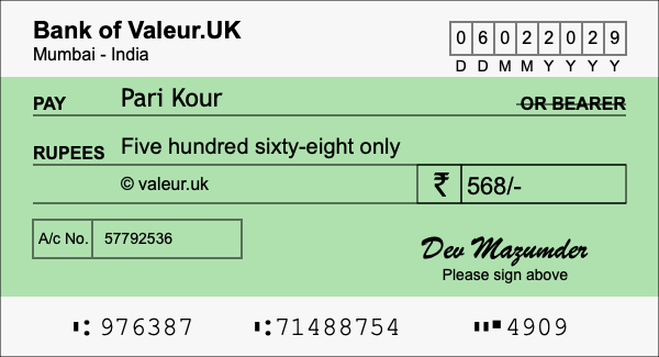 How to write a cheque for 568 rupees How to write a cheque for 568 rupees