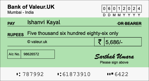 How to write a cheque for 5,686 rupees How to write a cheque for 5,686 rupees