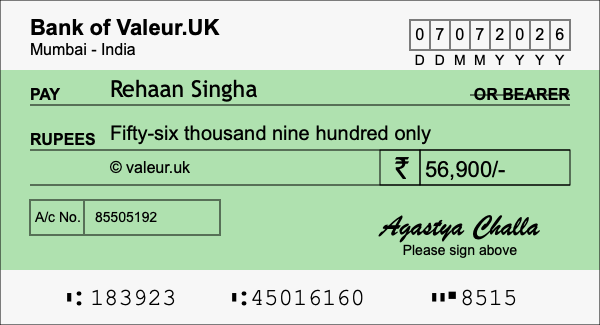 How to write a cheque for 56,900 rupees How to write a cheque for 56,900 rupees