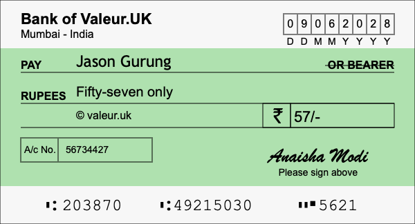 How to write a cheque for 57 rupees