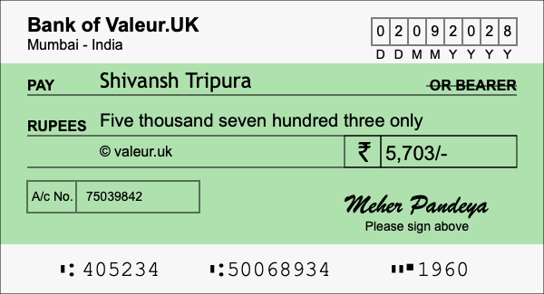 How to write a cheque for 5,703 rupees