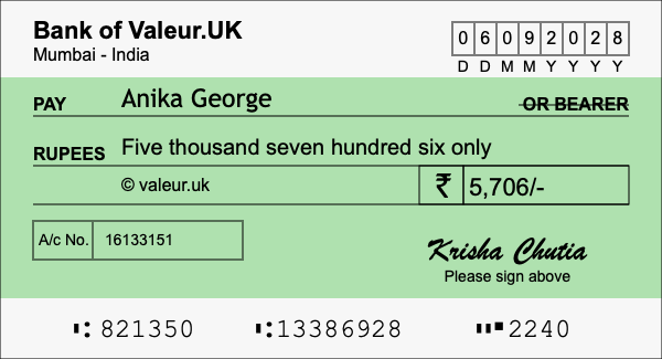 How to write a cheque for 5,706 rupees How to write a cheque for 5,706 rupees