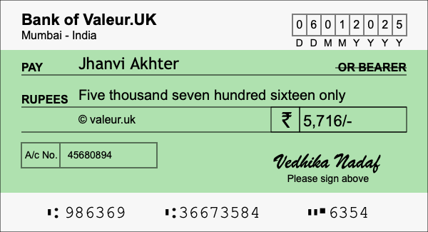 How to write a cheque for 5,716 rupees How to write a cheque for 5,716 rupees