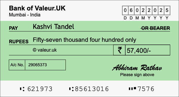 How to write a cheque for 57,400 rupees How to write a cheque for 57,400 rupees