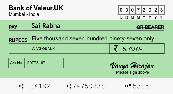 How to write a cheque for 5,797 rupees