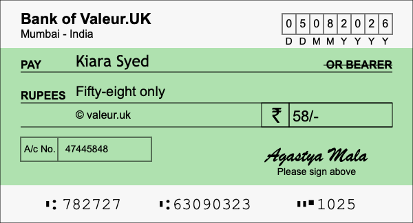 How to write a cheque for 58 rupees