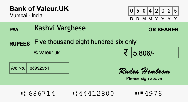 How to write a cheque for 5,806 rupees