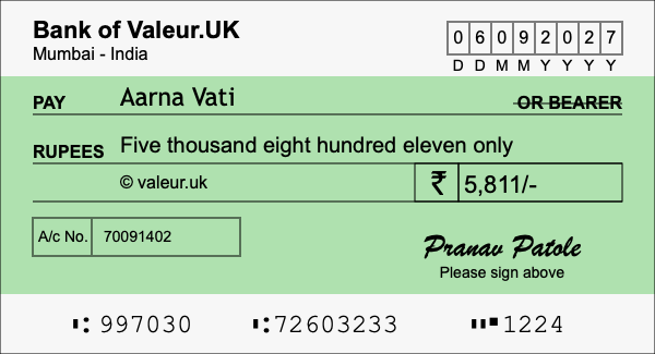 How to write a cheque for 5,811 rupees