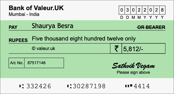 How to write a cheque for 5,812 rupees