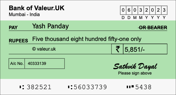 How to write a cheque for 5,851 rupees