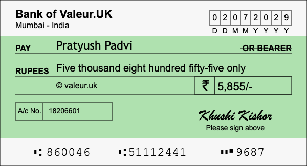 How to write a cheque for 5,855 rupees