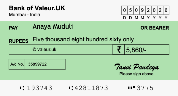 How to write a cheque for 5,860 rupees