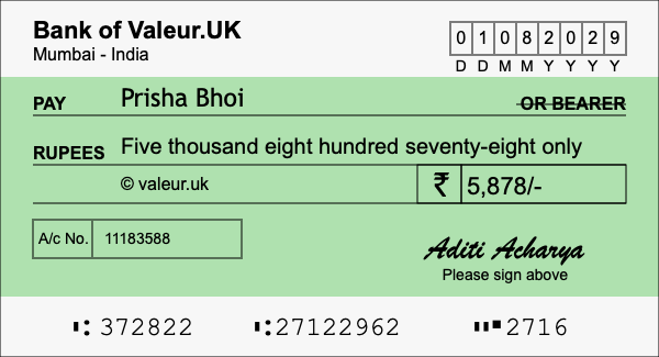 How to write a cheque for 5,878 rupees