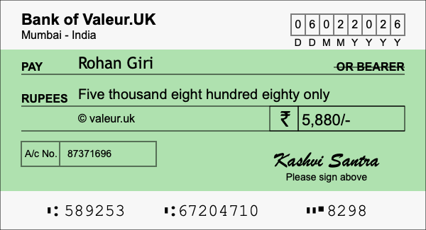 How to write a cheque for 5,880 rupees How to write a cheque for 5,880 rupees