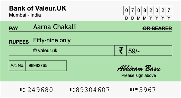 How to write a cheque for 59 rupees