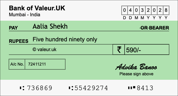 How to write a cheque for 590 rupees