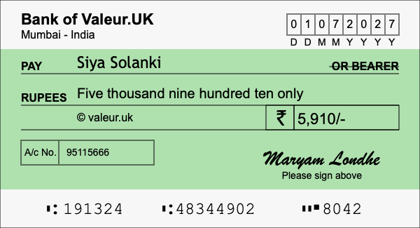 How to write a cheque for 5,910 rupees