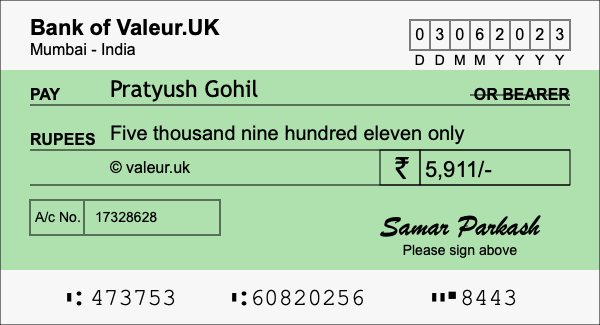 How to write a cheque for 5,911 rupees