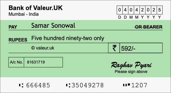 How to write a cheque for 592 rupees