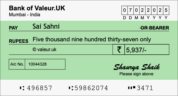 How to write a cheque for 5,937 rupees
