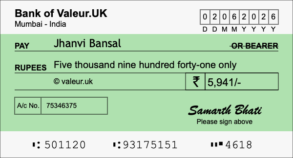 How to write a cheque for 5,941 rupees How to write a cheque for 5,941 rupees