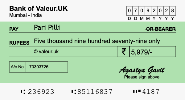 How to write a cheque for 5,979 rupees