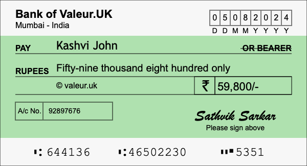 How to write a cheque for 59,800 rupees