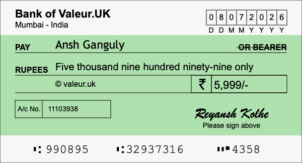 How to write a cheque for 5,999 rupees